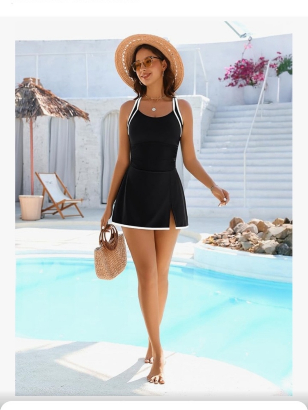 NWT BMJL Black With White Tennis Dress Swimsuit - L